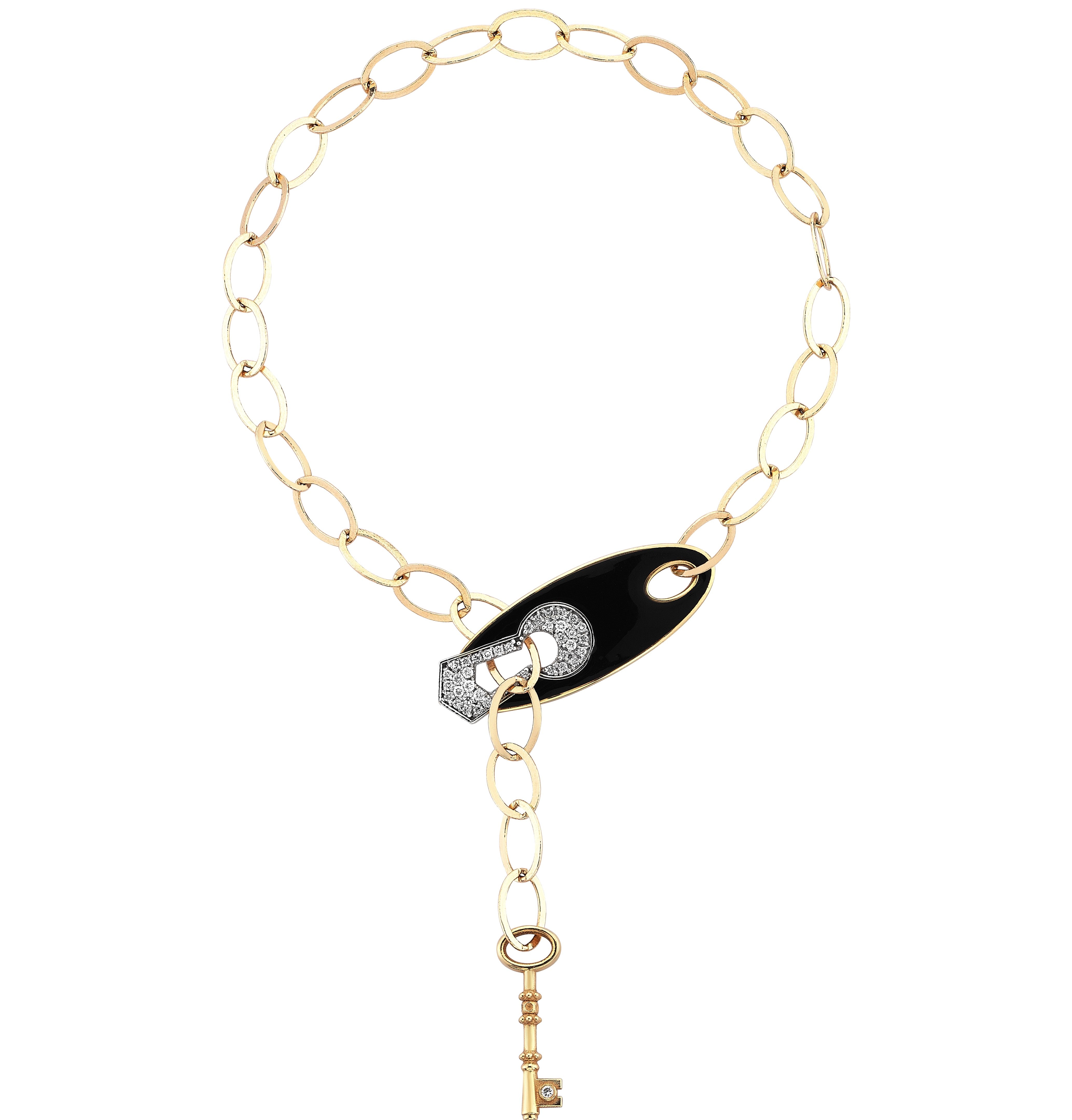 Keyhole Bracelet With Key &amp; Black Enameled