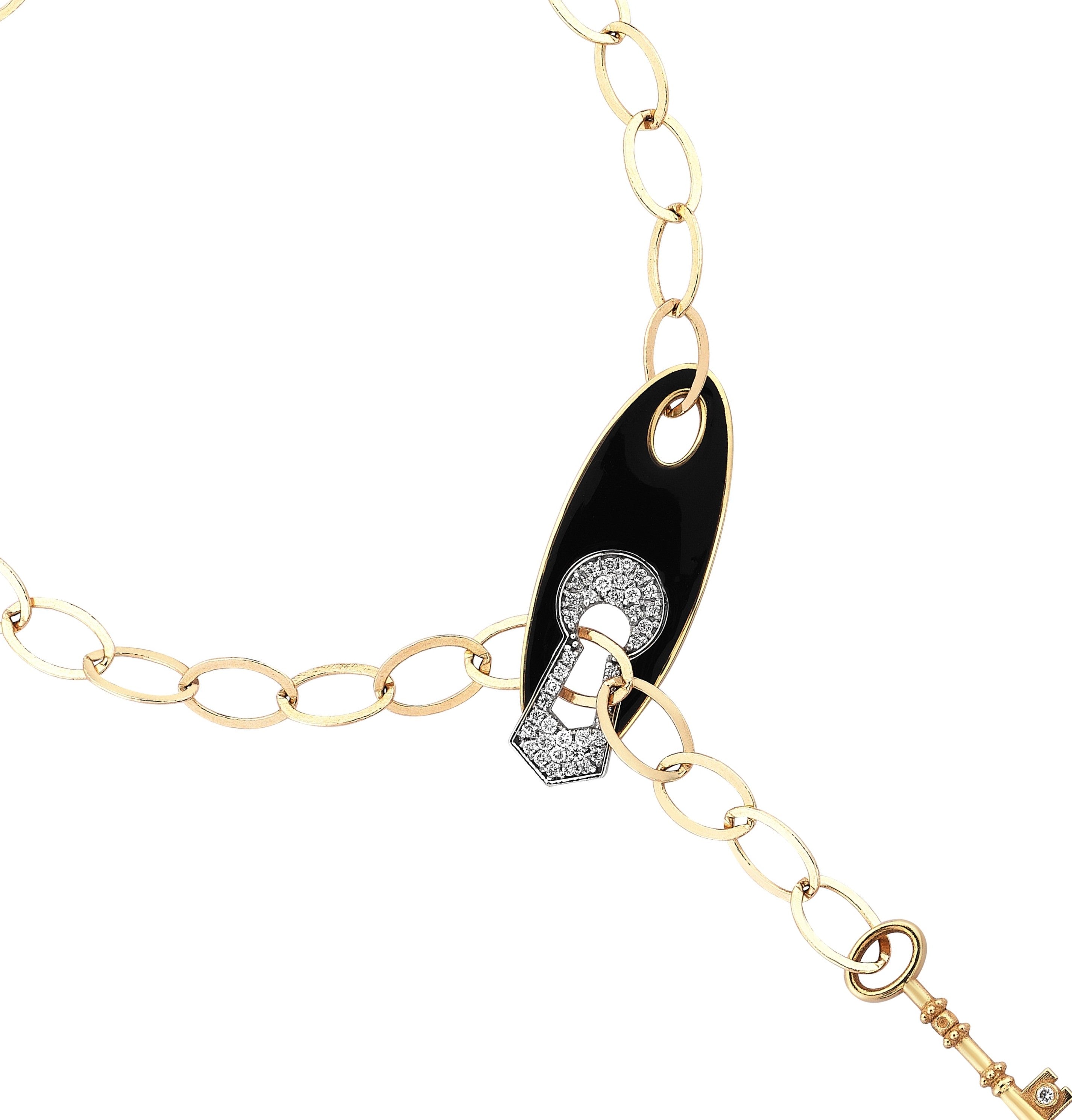 Keyhole Bracelet With Key &amp; Black Enameled